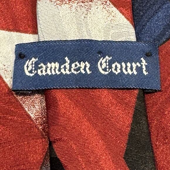 Camden Court Necktie Black Blue Red Geometric Abstract Art Deco Tie Polyester - Picture 6 of 8